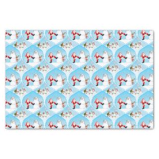 Whimsical Santa Playing Golf, Snowman And Reindeer Tissue Paper