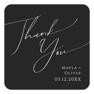 Whimsical Script | Black Thank You Wedding Favor Square Sticker