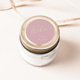 Whimsical Script | Dusty Rose Wedding Welcome Classic Round Sticker