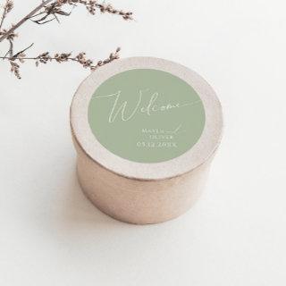 Whimsical Script | Sage Green Wedding Welcome Classic Round Sticker