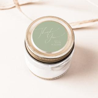 Whimsical Script | Sage Thank You Wedding Favor Classic Round Sticker