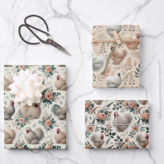 Whimsical Silkie Chicken Set of 3 Flat  Sheets