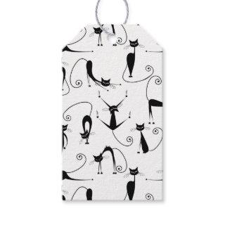 Whimsical Skinny Black Cat Pattern Gift Tags