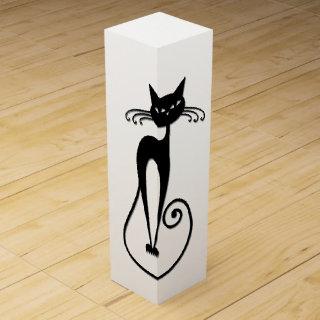 Whimsical Skinny Black Cat Wine Box
