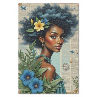 Whimsical Spring Collage | Blue Tropical Art  Tissue Paper