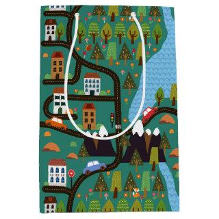 Whimsical Town Roadways Medium Gift Bag