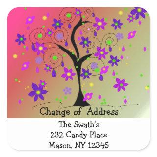 Whimsical Tree Change of Address Square Sticker