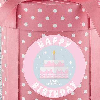 Whimsical Two-Tiered Pink and White Birthday Cake Classic Round Sticker