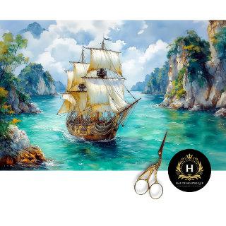 Whimsical Vintage Nautical Pirate Ship Decoupage Tissue Paper