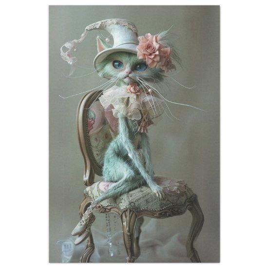 Whimsical Vintage Sophisticated Cat Decoupage  Tissue Paper
