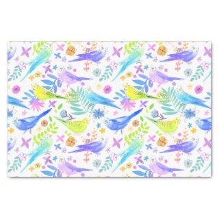 Whimsical Watercolor Budgie Parakeets Tissue Paper