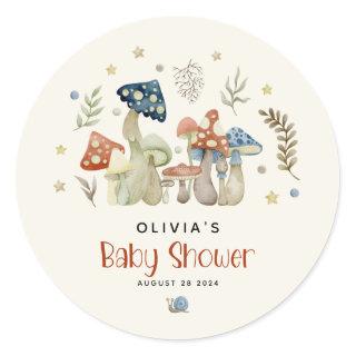 Whimsical Watercolor Mushroom Baby Shower  Classic Round Sticker