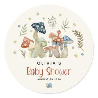 Whimsical Watercolor Mushroom Baby Shower  Classic Round Sticker
