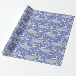 Whimsical whales and bunnies pattern tissue paper