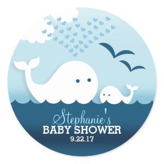 Whimsical Whales (boy) Baby Shower Classic Round Sticker