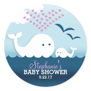 Whimsical Whales (girl) Baby Shower Classic Round Sticker