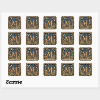 Whimsical Wildflower Evening Monogram Initial Square Sticker