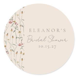 Whimsical Wildflower Floral Custom Bridal Shower Classic Round Sticker