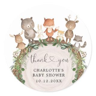 Whimsical Woodland Animals Greenery Baby Shower Classic Round Sticker