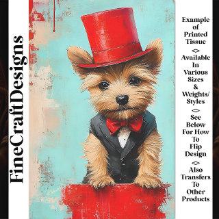 Whimsical Yorkie Dog, Red Bow Tie AT2 Decoupage Tissue Paper