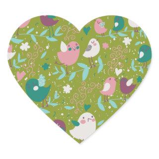 Whimsy Tweety Birds on Vines Heart Sticker
