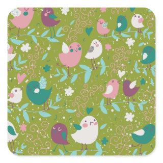 Whimsy Tweety Birds on Vines Square Sticker