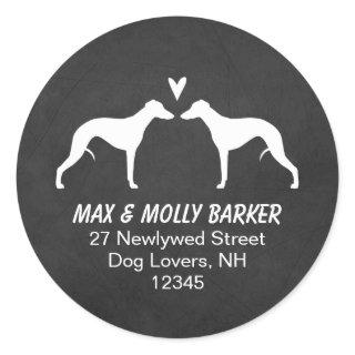 Whippet Silhouettes Love Return Address Classic Round Sticker