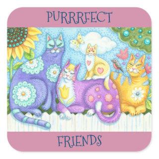 Whiskers And Purrs Folk Art CAT STICKERS Sheet
