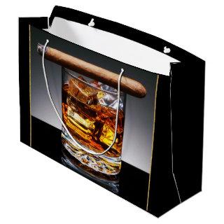 Whiskey and Cigar Mans Black Gold Classy Large Gift Bag