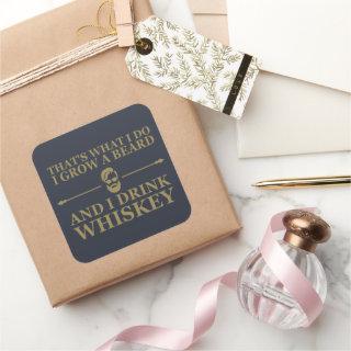 Whiskey quotes with funny bearded sayings square sticker