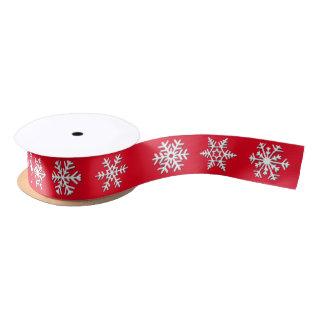 White 3-d snowflakes, Customizable Background Satin Ribbon