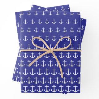 White and Blue Marine Anchor Pattern Custom  Sheets
