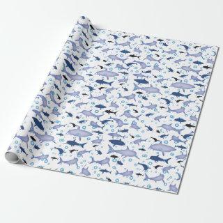 White and Blue Shark Silhouette Pattern