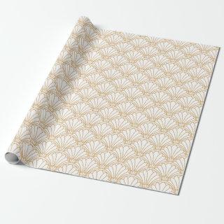 White and Gold Art Deco Fan Flowers Motif