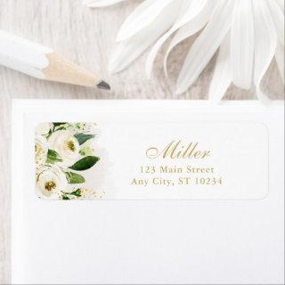 White and Gold Floral Bloom Return Address Label