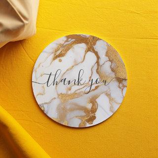 White and gold marble customer thank you classic round sticker