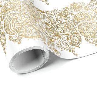 White And Gold Paisley Stripes Pattern