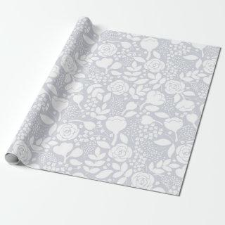 White and gray stylized roses & flowers pattern