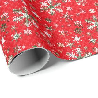 White and green snowflakes on a red background