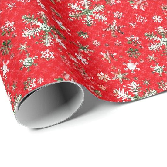 White and green snowflakes on a red background
