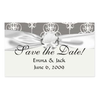 white and grey swirl elegance damask pattern rectangular sticker