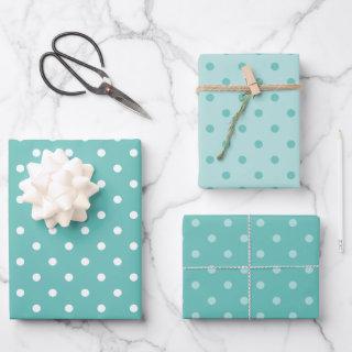 White and Light Teal Pastel Polka Dot Mix  Sheets