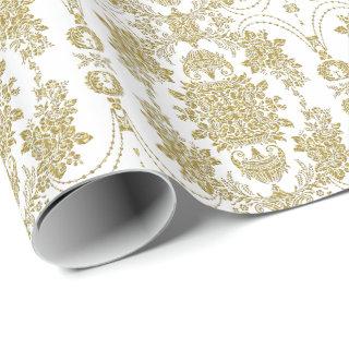 White And Metallic Gold Floral Damasks Pattern