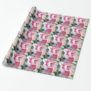 White and pink lily flower watercolor art