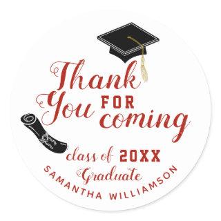 White and Red Class of 2025 Graduate Thank You Classic Round Sticker