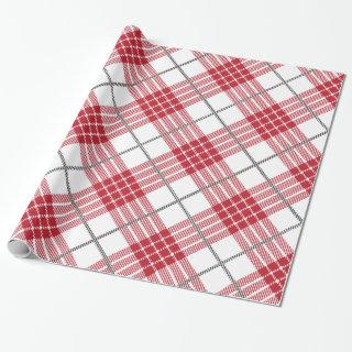 White and red with gray accents plaid pattern