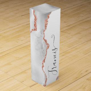 White and Rose Gold Agate Personalized Wine Box