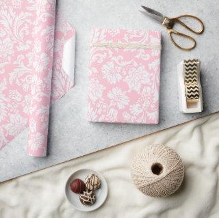 White and soft pink vintage floral damask pattern