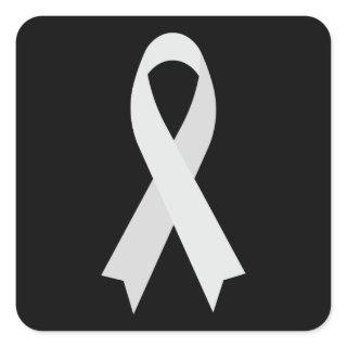 White Awareness Ribbon by Janz Black Square Sticker