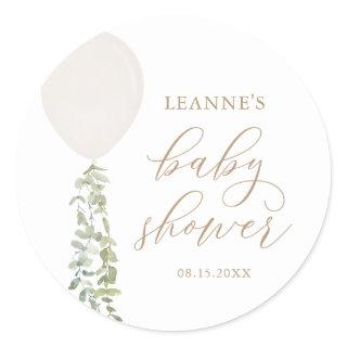 White Balloon Eucalyptus Baby Shower Classic Round Sticker